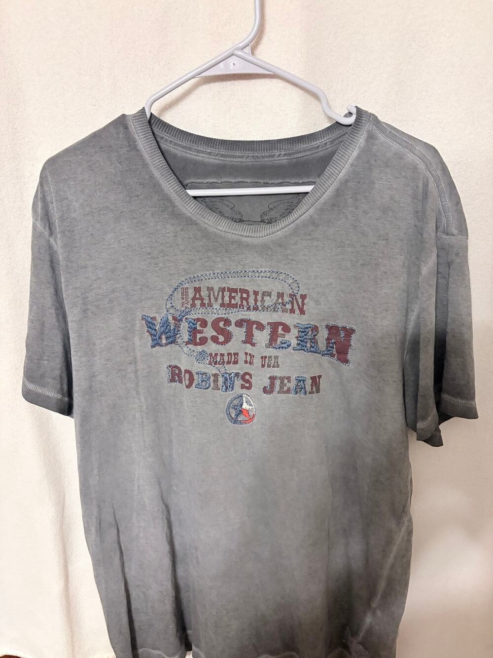 Robin's Jean American Western Distressed Graphic T-Shirt Gray